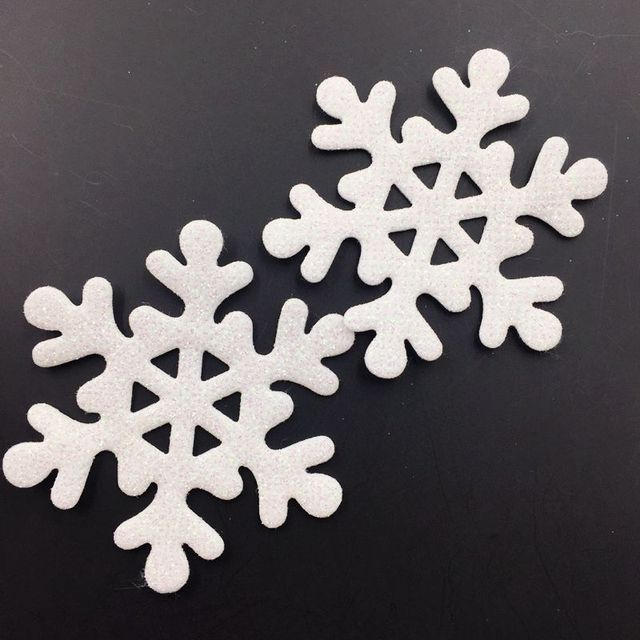 20pcs Big 65mm Glitter White Snowflakes Appliques Pre-cut Felt